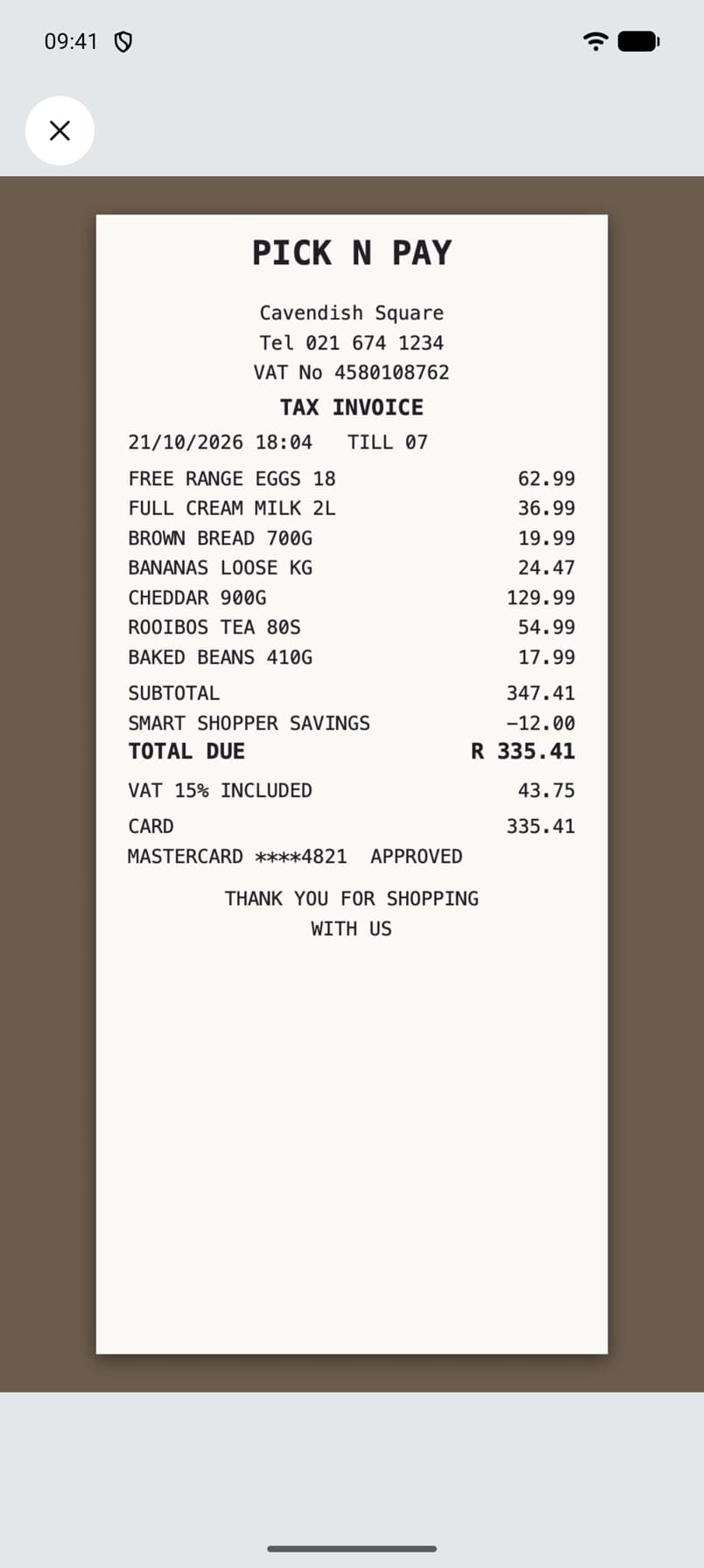 Spendvex: Receipts kept safe
